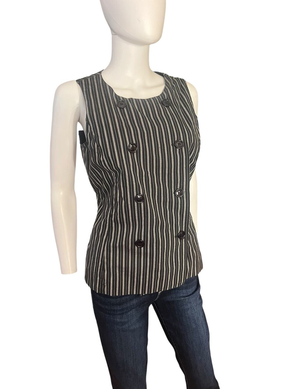 Vintage 90s Esprit Black Pinstripe Double Breasted Sleeveless Vest Size L